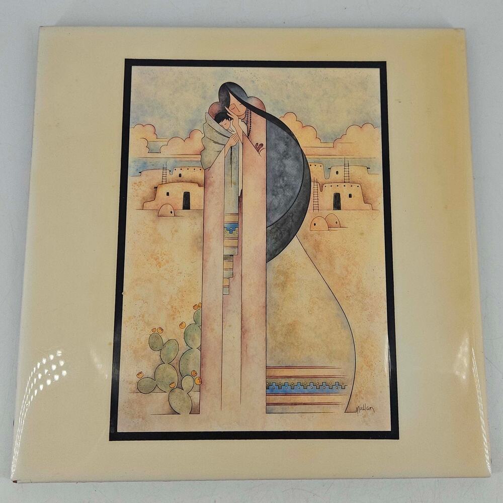 Vintage G.E. Mullan ceramic tile print Pueblo Lullaby Southwestern scene